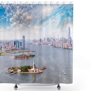 Personality  Aerial View Of Statue Of Liberty - Manhattan And Jersey City Shower Curtains