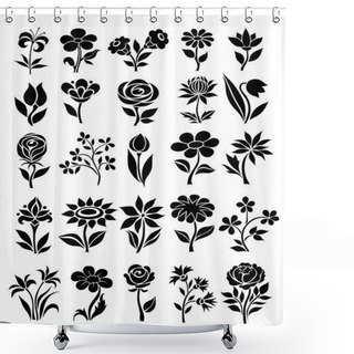 Personality  Vector Set Of Flower Icons Shower Curtains