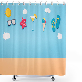 Personality  Beach Accessories In The Sky Above Sandy Beach Shower Curtains