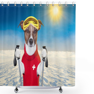 Personality  Skiing Dog Shower Curtains