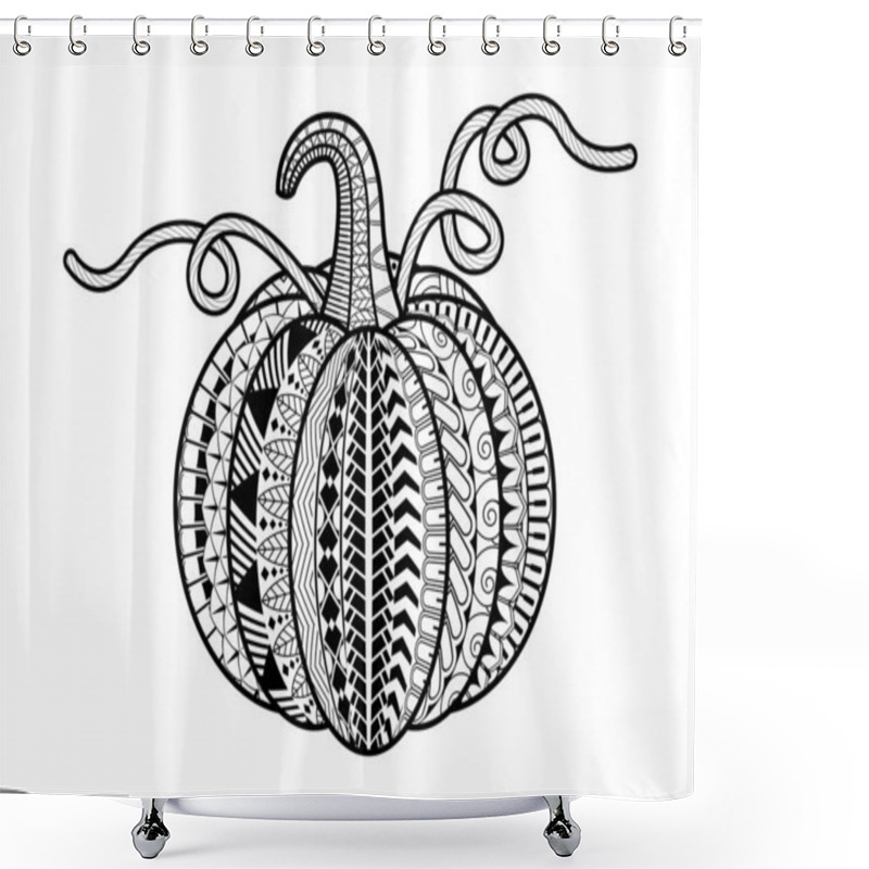 Personality  Pumpkin isolated on white background. Perfect for adult antistress coloring page, T shirt print, logo or tattoo with doodle, invitation, greeting card. shower curtains