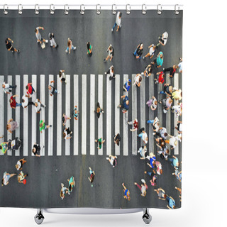 Personality  Aerial. People Crowd Motion On Pedestrian Crosswalk. Top View From Drone. Shower Curtains