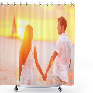 Personality  Couple In Love Happy At Romantic Beach Sunset Shower Curtains
