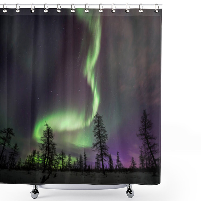 Personality  Northern Lights - Aurora Borealis Over Snow-covered Forest. Beautiful Picture Of Massive Multicoloured Green Vibrant Aurora Borealis, Aurora Polaris, Also Know As Northern Lights In The Night Sky Shower Curtains