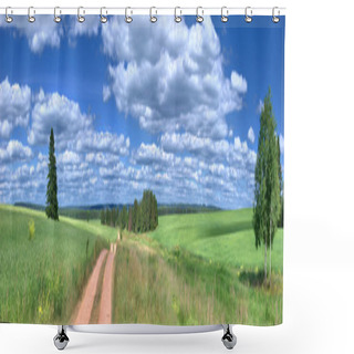 Personality  Country Road In The Field. Shower Curtains