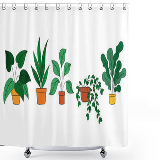 Personality  Hand Drawn Houseplant Collection Vector Illustration Shower Curtains