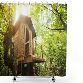 Personality  Tree House In The Garden. Shower Curtains