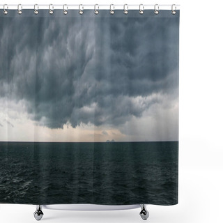 Personality  The Calm Before The Storm. Dark Dense Clouds Over The Wavy Sea Shower Curtains