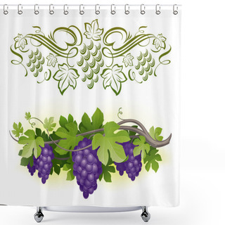 Personality  Ripe Grapes On The Vine & Decorarative Calligraphic Vine Shower Curtains