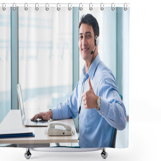 Personality  Male Call-center Operator In Business Concept Shower Curtains