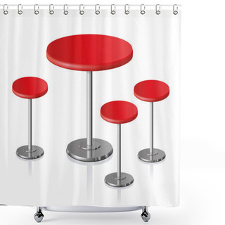 Personality  Big Disk Shape Pale Grey Stylish 3d Padded Board And Pews Stand On One Shiny Foot On Light Background. Club Rest Trendy Retro Design. Closeup Side View With Space For Text Shower Curtains