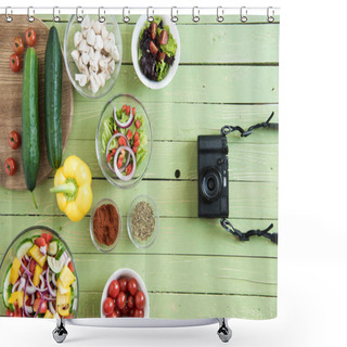 Personality  Fresh Raw Vegetables And Camera  Shower Curtains