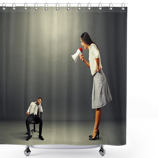 Personality  Woman Screaming At Small Lazy Man Shower Curtains