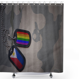 Personality  Army Blank, Dog Tag With Flag Of Philippines And Gay Rainbow Flag On The Khaki Texture Background. Military Concept Shower Curtains