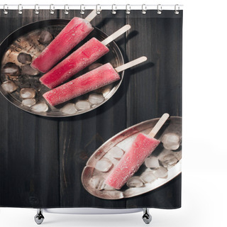 Personality  Frozen Ice Pop On Wooden Background Shower Curtains