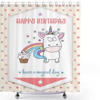 Personality  Happy Birthday Card  With Lovely Baby Unicorn Shower Curtains