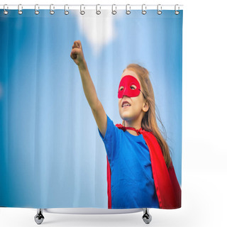 Personality  Funny Little Girl Playing Power Super Hero. Shower Curtains