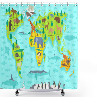 Personality  Funny Cartoon World Map Shower Curtains