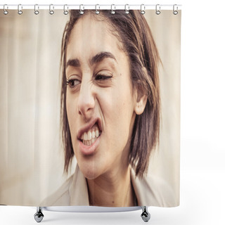 Personality  Woman Making Disgust Expression Shower Curtains