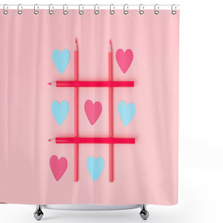Personality  Tic-tac-toe With Paper-cut Hearts On A Pink Background Shower Curtains