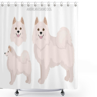Personality  American Eskimo Dog All Colours Clipart. Different Coat Colors Set.  Vector Illustration Shower Curtains