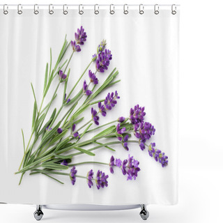 Personality  Lavender Isolated On White Background. Flat Lay. Top View Shower Curtains
