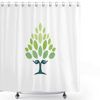 Personality  Tree Hand Natural Logo,wellness Yoga Health Symbol Icon Design Vector Shower Curtains