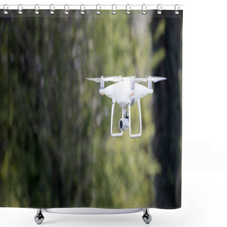 Personality  Modern Drone Flying Outdoor At Trees  Shower Curtains