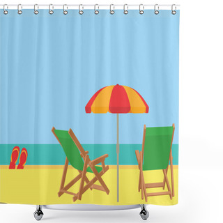 Personality  Scene On A Tropical Beach With Deck Chairs Shower Curtains