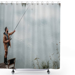 Personality  Man Fishing With Rod  Shower Curtains
