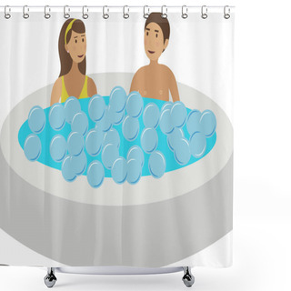 Personality  Couple Taking Jacuzzi Bath At Spa Salon Vector Icon Isolated On White Background Shower Curtains