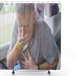 Personality  Man Suffering From Motion Sickness In A Car Shower Curtains