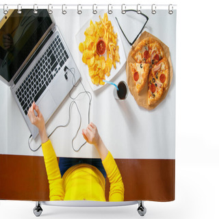 Personality  Woman Working At The Computer  Shower Curtains