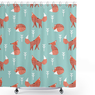 Personality  Pattern With Foxes In Scandinavian Style Shower Curtains