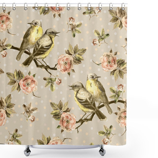 Personality  Repeated Seamless Swatch In Sepia Color. Birds, Roses In Peas Shower Curtains