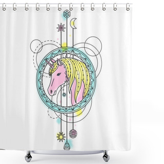 Personality  Unicorn Watercolor Tattoo Shower Curtains