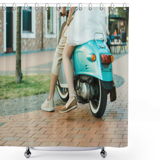 Personality  Casual Couple Riding On Scooter Shower Curtains