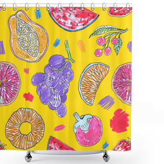 Personality  Tropical Pattern Of Exotic Fruit. Abstract Seamless Background Shower Curtains