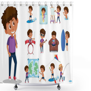 Personality  Set Of Kid Character With Different Expressions On White Background Illustration Shower Curtains
