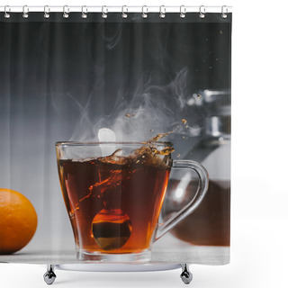 Personality  Mixing Black Tea With Spoon In Glass Cup Shower Curtains