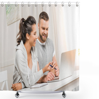 Personality  Couple Working At Home Shower Curtains