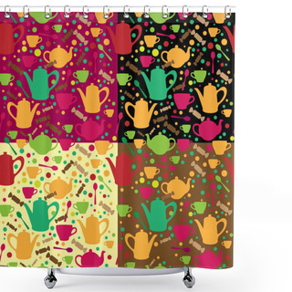 Personality  Vector Background With Different Teapots. Shower Curtains