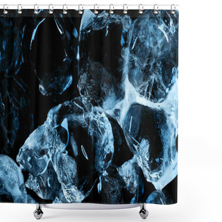 Personality  Frozen Transparent Ice Cubes With Blue Lighting Isolated On Black Shower Curtains