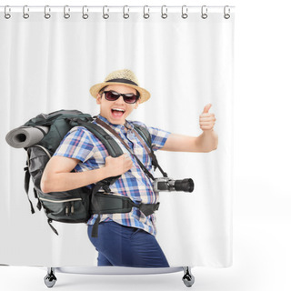 Personality  Male Tourist Giving Thumb Up Shower Curtains