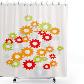 Personality  Top View Of Multicolored Gears Isolated On White Shower Curtains