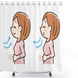 Personality  Young Woman Taking A Deep Breath Shower Curtains