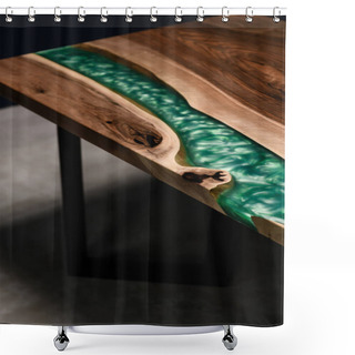 Personality  New Large Table Made Of Epoxy Green Resin And Natural Wood Shower Curtains