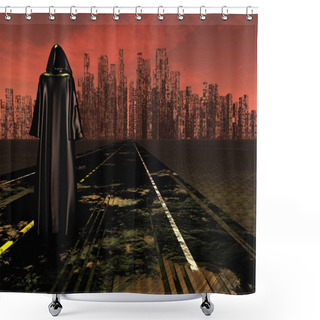 Personality  Traveler On Road To Desolate City Shower Curtains