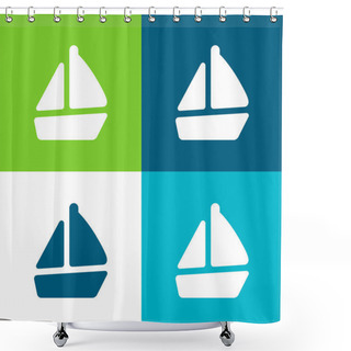 Personality  Boat Flat Four Color Minimal Icon Set Shower Curtains