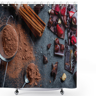 Personality  Pieces Of Chocolate With Nuts And Berries With Cinnamon Shower Curtains